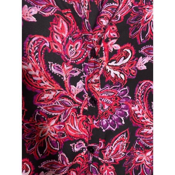 Catherines roll tab sleeve button up pink floral dressy stretch career girly 3X - Picture 4 of 9